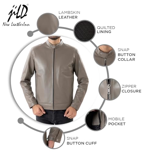 Image of Jild Classical Single Piece Lambskin Leather Jacket Men - Everyday Wear Snap Tab Collar Men's Motorcycle Leather Jacket