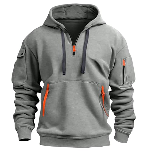 Fall Winter Quarter Zip Hoodie Men Pullover Tactical Sweatshirt Vintage Long Sleeve Casual Hoodies with Pockets
