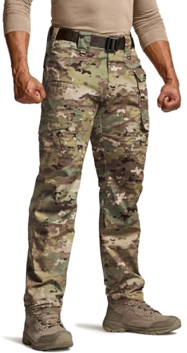 CQR Mens Tactical Pants Water Resistant Ripstop Cargo Pants Lightweight EDC Work Hiking Pants Outdoor Apparel Duratex Mag Pocket Utility Camo 34W x 30L