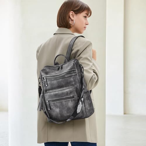 Image of Shrrie Vegan Leather Backpack Purse for Women with Adjustable Shoulder Bag | Water Resistant Fashion Designer Travel Backpack,Convertible Shoulder Bag with Wristlet,College Work