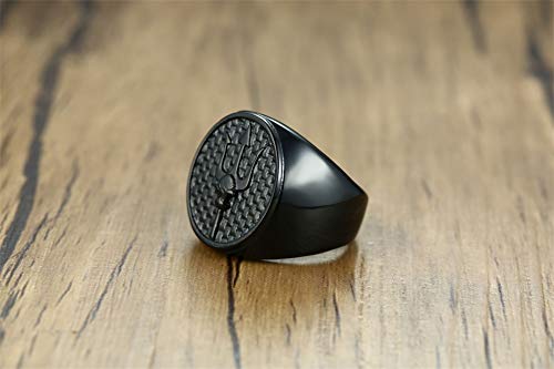 PJ JEWELRY Poseidon Trident Medallion Signet Ring Stainles Steel Ancient Greece Amulet Band for Men,Gift for Sailor