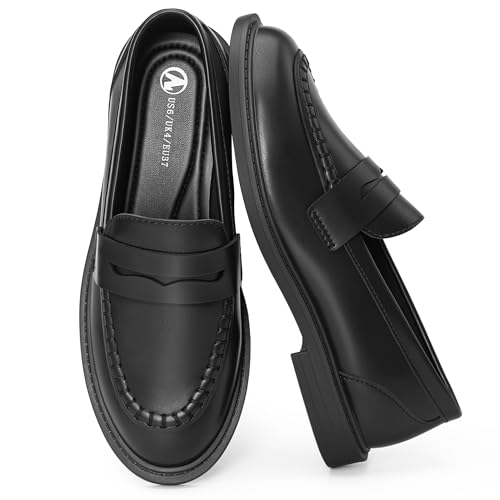 Image of festooning Women's Classic Loafers Slip On Flat Shoes, Ladies Smart Office Casual Walking Loafers, Black Shoes uk7