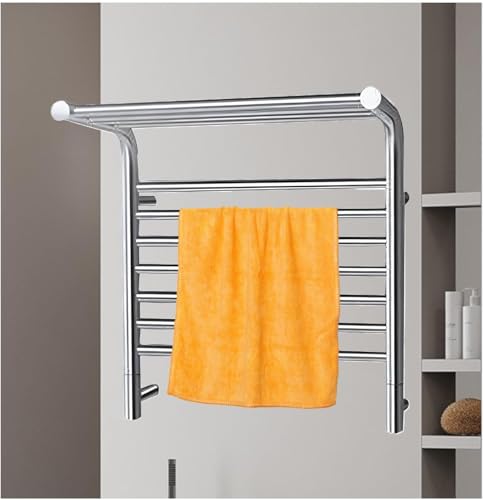 CFWSHJ Toallero con calefacción montado en la Pared: Calentador de Toallas eléctrico de Acero Inoxidable con Cable Duro y Estante Superior para Secado a Temperatura Constante (línea Derecha)