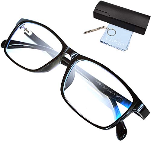 LAMIO ブルーライトカット メガネ PCメガネ パソコン用メガネ JIS規格検査済 ブルーライト HEV90%カット UV 紫外線カット 軽量 ウェリントン 男女兼用 伊達メガネ 度なし (ブラック)
