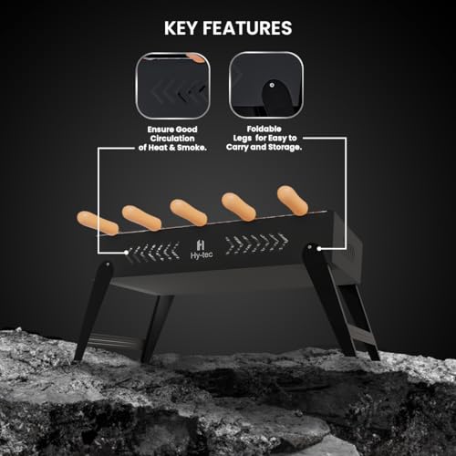 Image of H Hy-tec (Device) Hybb, Blaze Foldable Charcoal Barbeque Grill With 5 Skewers (Stellar Black), Free Standing