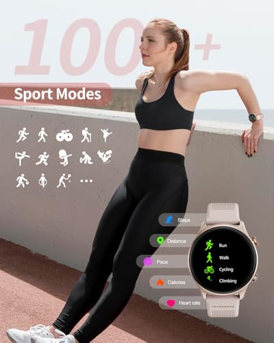 Image of RIVERSONG Round Smart Watch for Women, 1.52 inch Activity Tracker with Answer /Make Call /AI Voice for Android iPhone, 100+ Sport Modes, Heart Rate /Sleep / SpO2 Monitor, Female Cycle, Rose Gold
