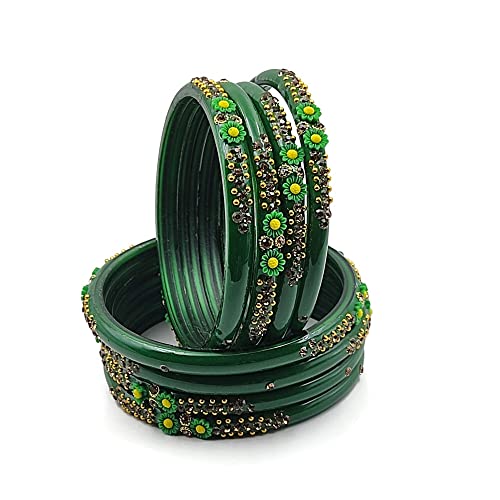 Image of Glass Bangles With Beautiful Flower Design For Women And Girls