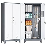 OSEILLC Metal Storage Cabinet,61' Cleaning Tool Cabinet with Locking Door,Tall Utility Cabinet Tool Organizer with Hanging Rods for Kitchen,Garage,Laundry Room