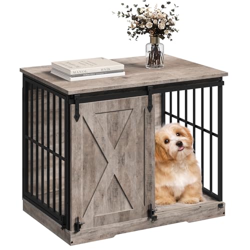 MAHNACRIS Farmhouse Dog Crate with Barn Door