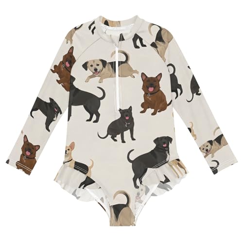 ALAZA Swimsuit for Girls Long Sleeve Rashguard Bathing Suit Many Dogs Quick Dry 4T