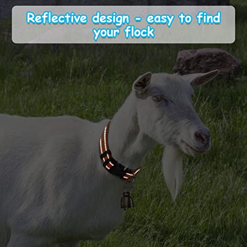 Image of 5 Pack Reflective Goat Collars with Bells, Cow Horse Sheep Grazing Copper Bells and Adjustable Nylon Collar Set Pet Anti-Lost Loud Bronze Bell for Small Farm Animal Goat Sheep Cow Accessories