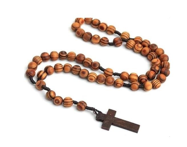 PADMAVATHI ENTERPRISES Wooden Cross Catholic Rosary Beads Chain For Men Women Jesus Prayer Mala Pack Of One Brown-image-27