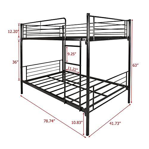 HAUSHECK Metal Bunk Bed Twin Over Twin Size, Bunk Beds Frame with Safety Guard Rail & Sturdy Ladder for Kids Teens Adults, Space-Saving, No Box Spring Needed, Matte Black - Thumbnail 2