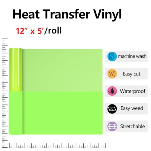 Image of HTVVETUR Glow in The Dark HTV Heat Transfer Vinyl Roll 12 Inch by 5 Feet Iron on DIY for T-Shirt PU Stretch Elastic HTV Vinyl (Dark in Glow Yellow, 5FT)