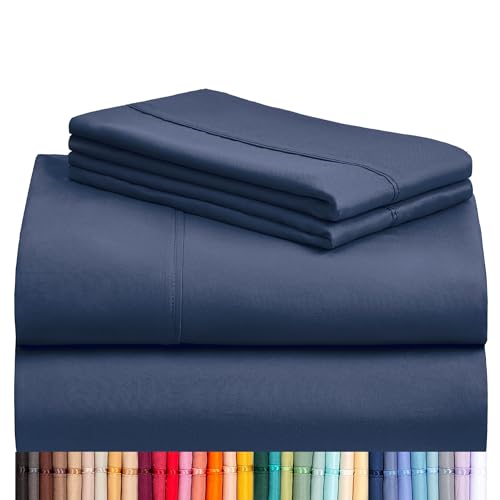 Image of LuxClub 4 PC California King Sheet Set, Breathable Luxury Bed Sheets, Deep Pockets 18 inch Wrinkle Free Cooling Sheets Machine Washable Hotel Bedding Silky Soft - Navy Cal King