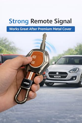 Image of TrollGadgets️ Premium Metal Car Key Cover Compatible for Maruti Suzuki Swift | Dzire | Baleno | Ertiga | WagonR | Celerio | Alto | Brezza | Ignis | S-Presso | Fronx (2 Button Remote Key) (Brown)