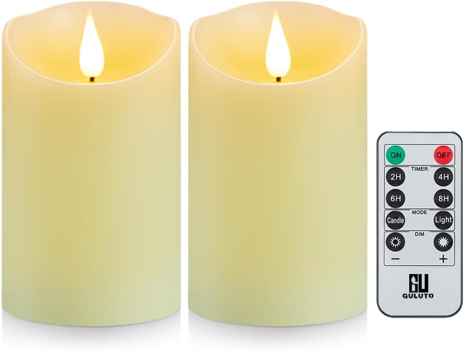 Flameless Candles, Battery Operated Candles with Remote and Timer, 3" x 5", Set of 2, LED Candles Flickering Electric Pillar Candles, Ivory Real Wax for Home Wedding Birthday Decoration