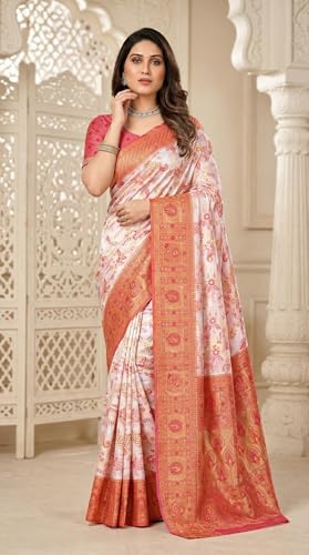 Image of C J Enterprise Women's Kanjivaram Style Soft Silk Saree Heavy Zari Woven Traditional Wedding Saree with Blouse Piece (Morpankh)