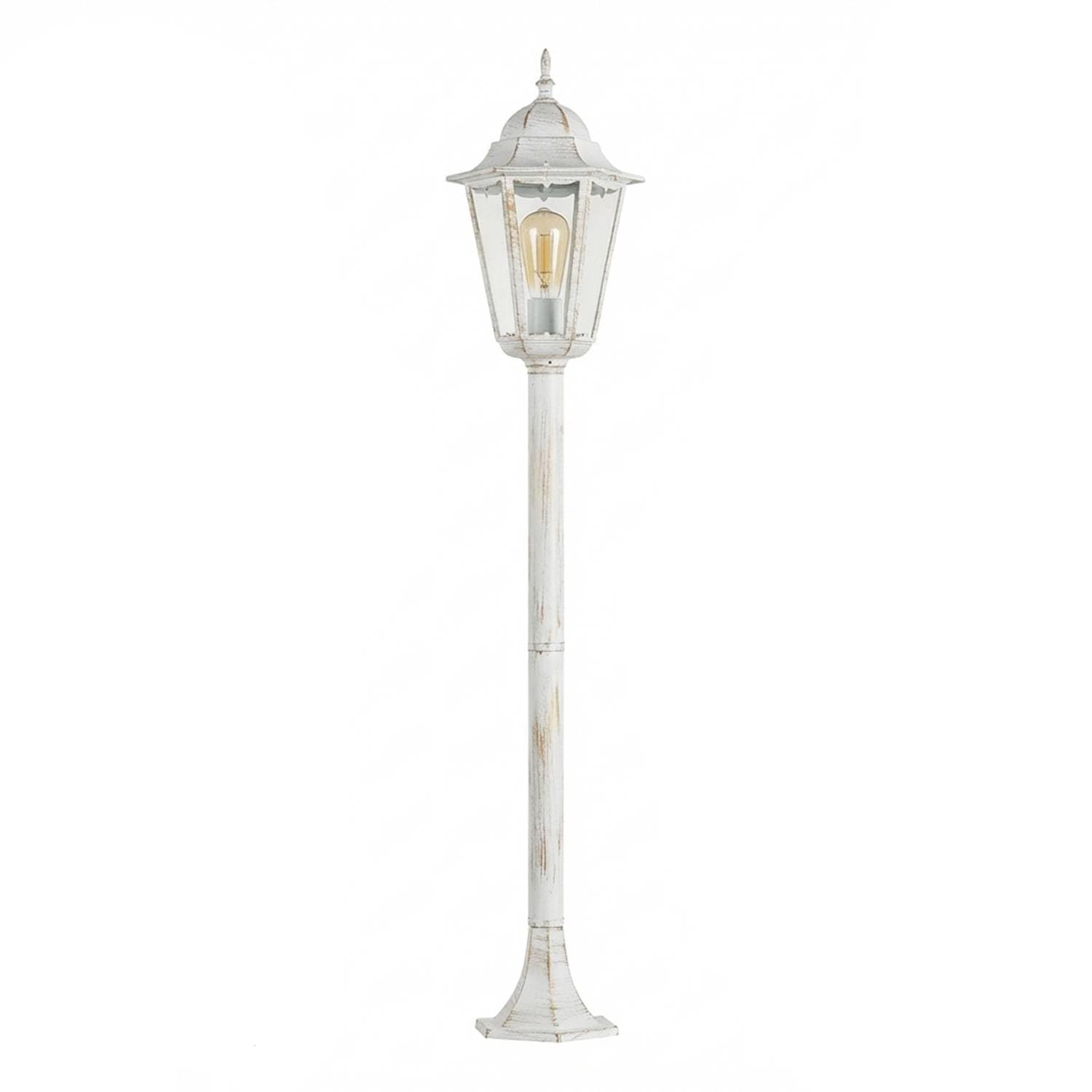 Lampa Ścieżkowa Ogrodowa BRISTOL Biały Metalowy Szklany Klosz 113 cm E27 IP44 Odporna na warunki atmosferyczne Zewnętrzna Lampa Podłogowa Latarnia Uliczna