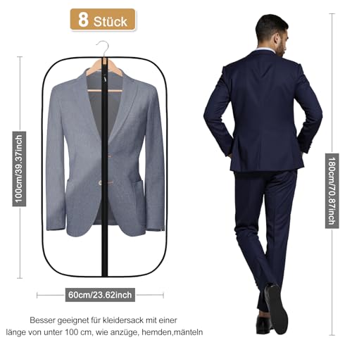 Pesutei 8 Stück Kleidersack, Halbtransparenten Kleidersäcke (60 x 100 cm) mit Reißverschluss, Anzug Schutzhülle Eignet Sich für Anzüge, Mäntel und Hemden, Mottenfest, Staubdicht und Wiederverwendbar