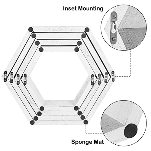 Ybing Hexagon Floating Shelves Wall Mounted Set Of 8 Wooden Hexagonal Shelves For Wall Storage Honeycomb Shelves For Bedroom Living Room Office Wall Decor, White #TOP4