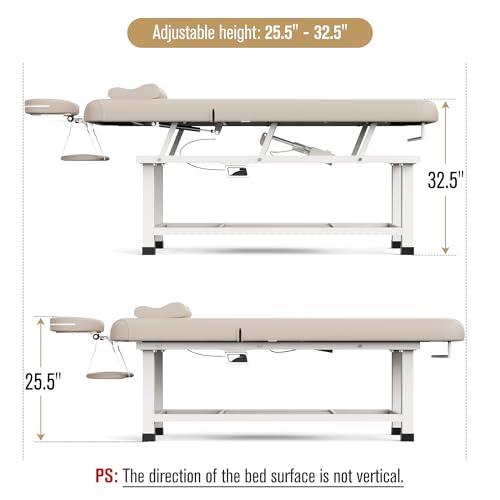 Image of pouseayar Heavy Duty Electric Stationary Massage Table with Backrest Adjustable and Storage Space for Treatment /Medical Spa /Facial /Beauty /Massage Bed and More - 30 x 75 - Beige Gray