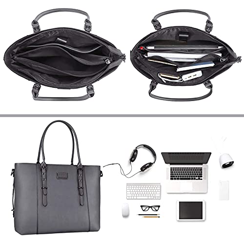 Mosiso Pu Leather Laptop Tote Bag For Women (17-17.3 Inch), Gray #TOP1