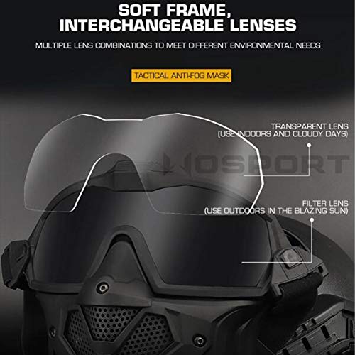 Lunettes de protection airsoft WLXW amovibles avec 2 modes de port tactiques