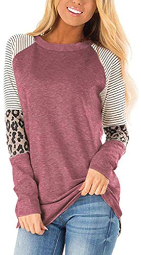 Mujer Casual Suelto Jersey Suéter Pullover Camiseta a Rayas Sudadera con Manga Larga Jerséis T-Shirt tee Túnica Tops Ladrillo Rojo S