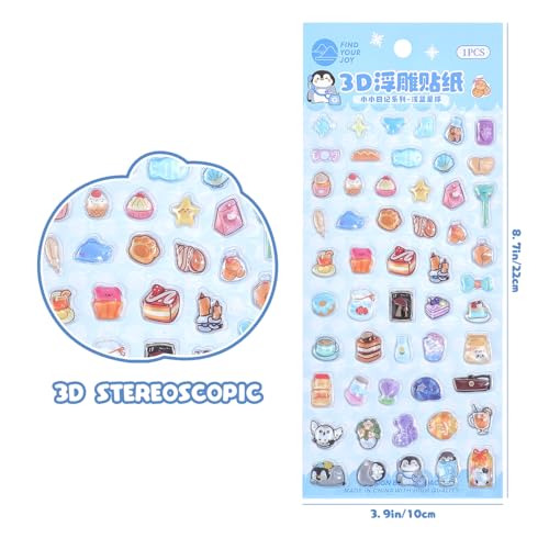 Image of Girl's 3D Cute Japanese Puff Sticker, 100+ Kawaii Dessert and Animal Mini Puffy Stickers, for DIY Scrapbooks Planner Journals Laptops Phone Case Decoration Gifts Rewards, Sweet Bubbles