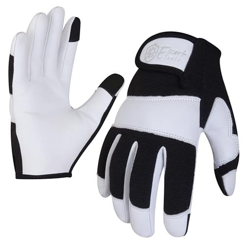 Escort Tools Heavy Duty Leather Gardening Work Gloves, Thorn Proof, Touch Screen, Utility Safety Working Gloves Breathable, Tear Resistant, High Dexterity Mechanic Gloves Unisex (Black, L)