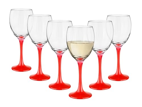 Sendez Juego de 6 copas de vino de 300 ml con tallo rojo