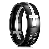 King Will Stainless Steel Wedding Band for Men - 8mm Black Silver Plated Inlay Cross and Text True Love Waits for Everyday Wear Comfort Fit 11