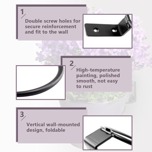 JAWAI 3 Stück Blumentopfhalter Ring Wand, Faltbarer Blumentopfhalter Wand, Wandhalterung Blumentopfhalter, Wand Pflanzer Rack Halterung, Verwendet für Hausgarten Balkon Outdoor Blumentopfhalter Wand