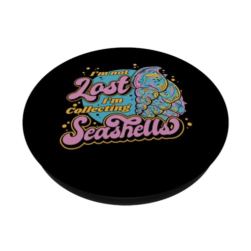 I'm Not Lost I'm Collecting Seashells Seashell Collecting PopSockets Swappable PopGrip, Black - Image 2
