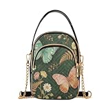 Countryside Butterfly gesteppte Crossbody-Telefongeldbörse, Ultraschall-Polyester-Mini-Handtasche mit abnehmbarem goldfarbenem Kettenriemen