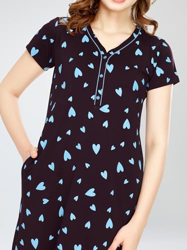 Image of ZEYO Women's Cotton Heart Printed Maxi Long Nighty for Women Stylish 5830