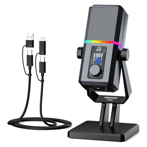 NEEWER UM02 Microphone USB RGB pour Gaming, Streaming et Podcasts; Micro de Bureau Cardioïde à Condensateur avec Réduction de Bruit; Compatible avec iPhone iPad Mac PC Android PS5/PS4 Pro/PS4