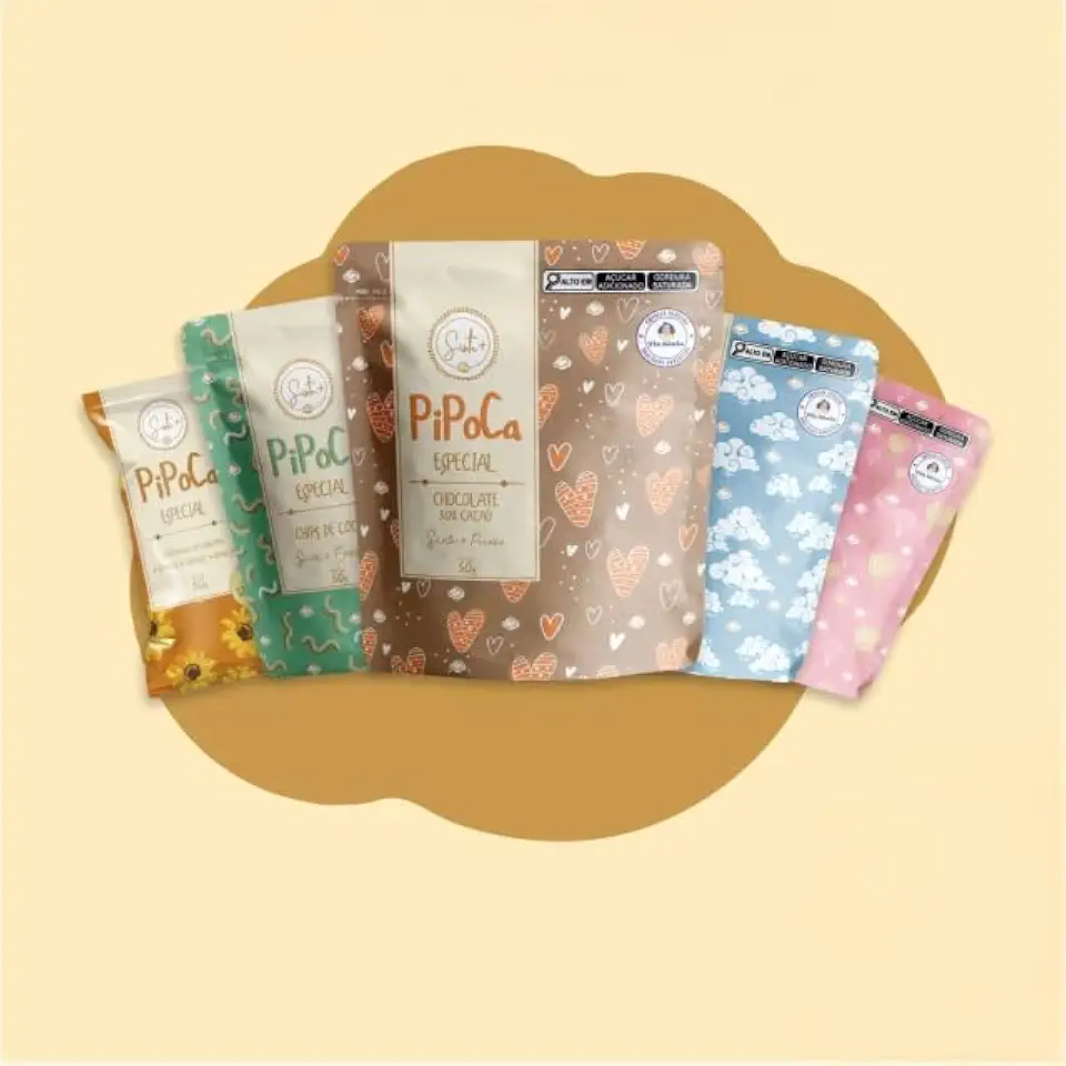 Kit Pipocas Gourmet Sinta+ 50g Leite em Pó + Caramelo Flor de Sal + Chocolate 50% Cacau + Chips de Coco + Cúrcuma (5 unidades)