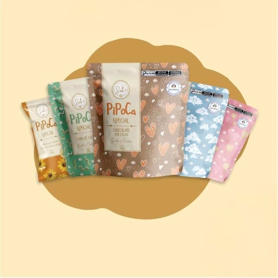 Kit Pipocas Gourmet Sinta+ 50g Leite em Pó + Caramelo Flor de Sal + Chocolate 50% Cacau + Chips de Coco + Cúrcuma (5 unidades)