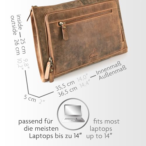 Fa.Volmer ® Brązowa torba na laptopa z prawdziwej skóry bawolej do MacBooków, notebooków, laptopów i tabletów o rozmiarze do 14″ | aktówka A4 | model: Riverside