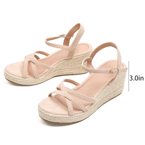 Image of Dressy Open Toe Sandals Platform Wedge Sandals with Cushioned Insole and Ankle Strap Buckle,Strappy Espadrille Wedge Sandals for Women Comfortable Summer
