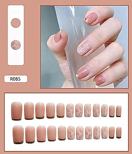 Addfavor 24Pcs Nude Fake Nails With Design French Press On Nails Short Square Acrylic Full Cover False Nails Tips For Women And Girls (Nude Pink) #TOP2