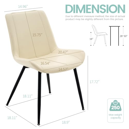 Brage Living Dining Chairs Set of 2, PU Leather Modern Armless Kitchen Dining Room Chairs, Upholstered Accent Side Chairs with Metal Legs (Cream)