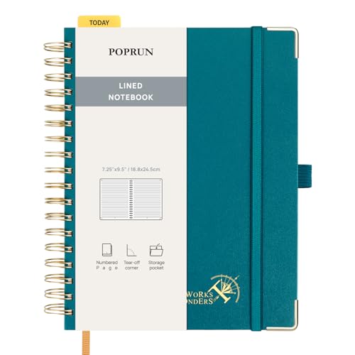 POPRUN B5 Lined Spiral Notebook 120GSM Hardcover Journal Pacific Green | 7-1/4 x 9-1/2", 220 Pages College Ruled Notebooks, Journals for Work, School, Note Taking Writing, Journaling