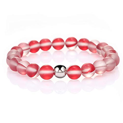 Smiling sunflower Mystic Mermaid Glass Beaded Stretch Bracelet Handmade 8mm Matte Beads Elastic Bracelet Wristband with Love Charm Beaded4