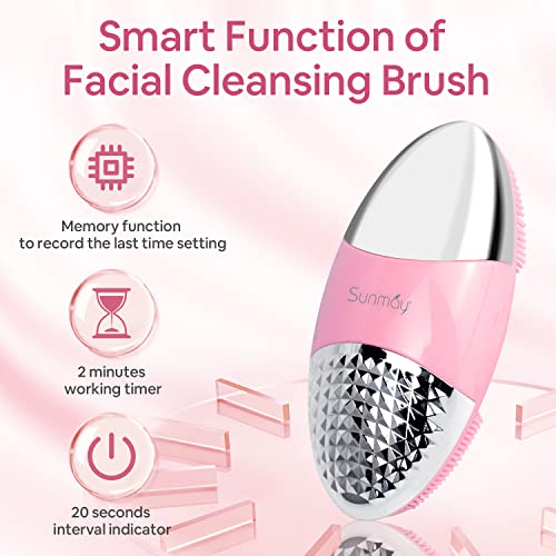 Sunmay Facial Cleansing Brush, 4-In-1 Silicone Face Scrubber With Ionic Mode For Deep Cleaning & Vibrating Massage, G-Sensor Face Scrubber For All Skin Types Face Exfoliator Brush Ipx5 Waterproof #TOP5