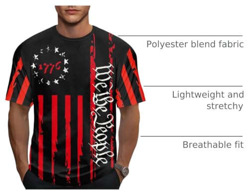 Image of Ithalt Men's American Flag Shirt 4th of July T-Shirt USA Patriotic Tee Shirt Independence Day Top
