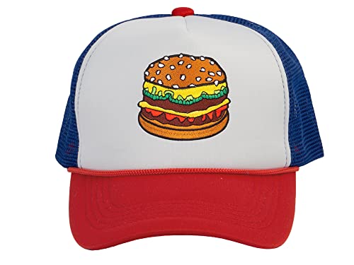 TOP HEADWEAR Hamburger Cheeseburger Trucker Hat - Mens Snapback Burger Food Cap White/Royal/Red