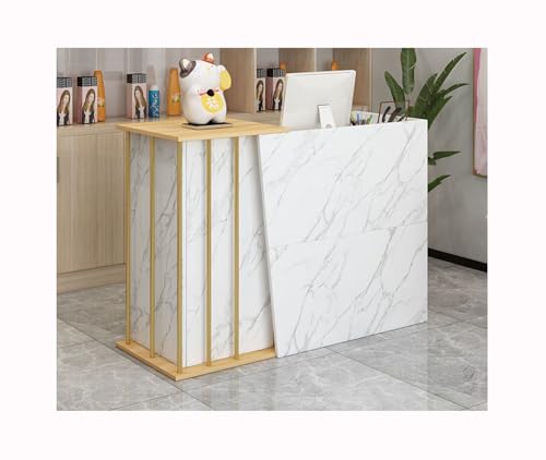 Cact Moderne Rezeptionstheke – Holz-Rezeption für kleine Geschäfte, Bar, Salon, Bekleidungsgeschäft, Einzelhandelsbereich mit abschließbarer Schublade (Marmor, 100 x 40 x 90 cm)